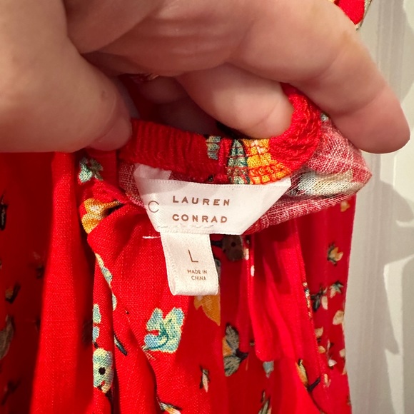 NWOT LC Lauren Conrad Flutter Sleeve Tie Back Red Lemon Orchard Dress, Size L - Picture 4 of 6